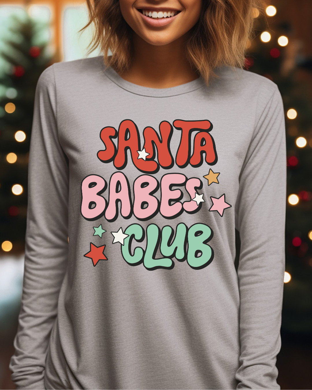 Santa Babe's Club Christmas Adult Long Sleeve Tee