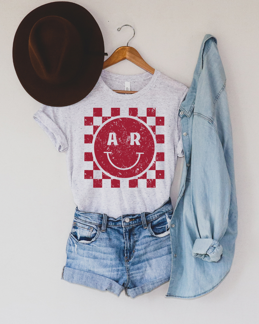 Arkansas Checkered Smiley Adult Tee