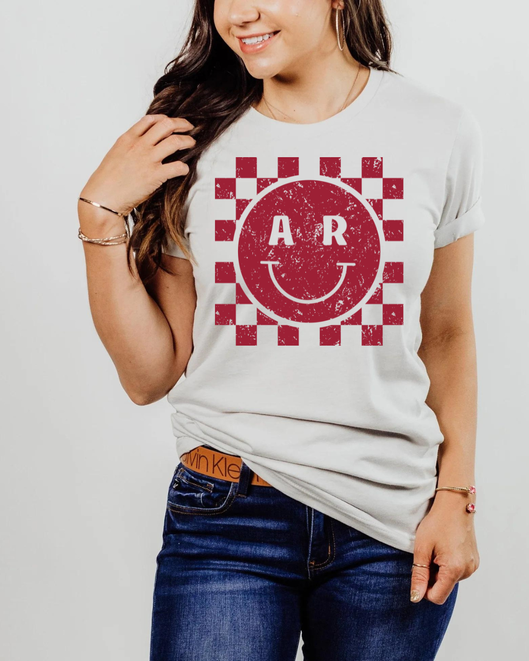 Arkansas Checkered Smiley Adult Tee