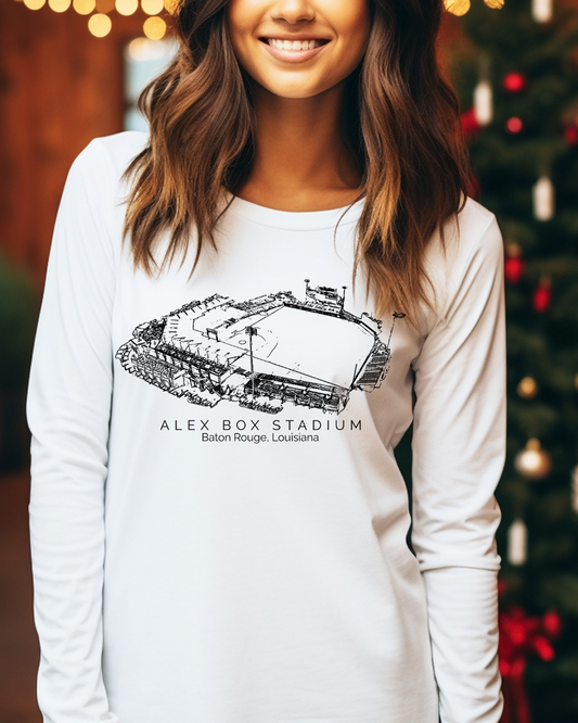 Alex Box Stadium Louisiana Adult Long Sleeve Tee (Black)