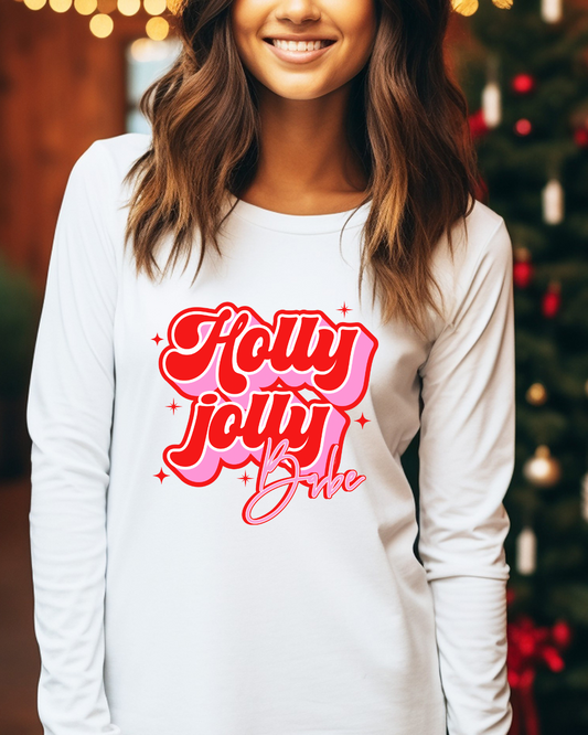 Holly Jolly Babe Christmas Adult Long Sleeve Tee