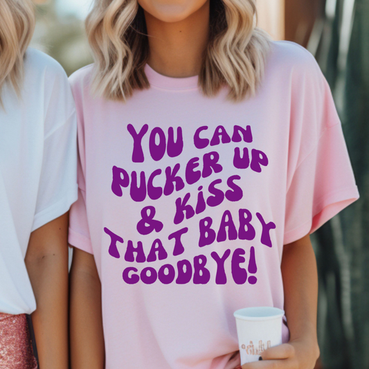 Pucker Up and Kiss that Baby Goodbye Tigers Louisiana Baseball Adult Tee (Purple)