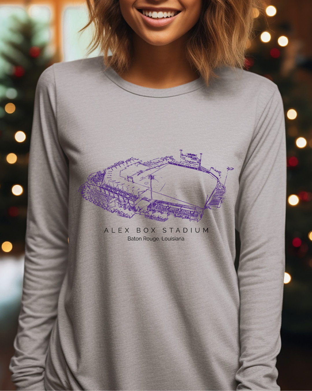 Alex Box Stadium Louisiana Adult Long Sleeve Tee (Purple)