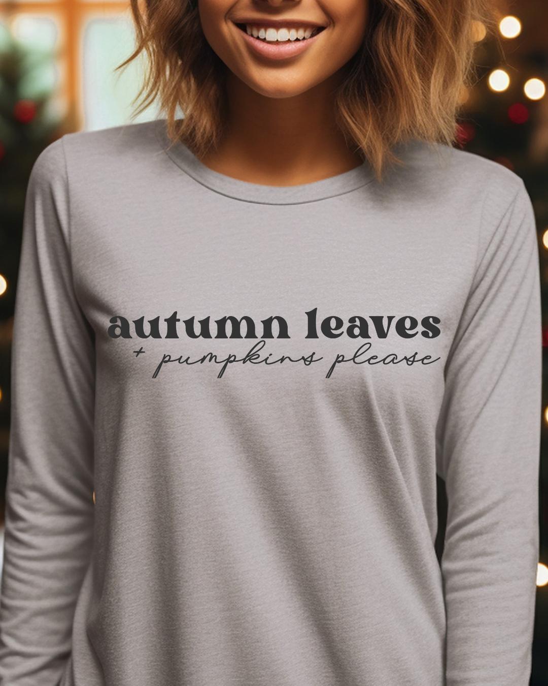 Autumn Leaves Pumpkins Please Fall Adult Long Sleeve Tee