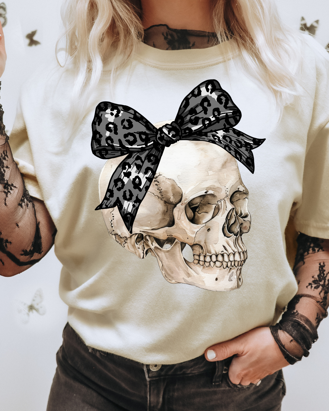 Coquette Bow Skull Spooky Adult Graphic Tee
