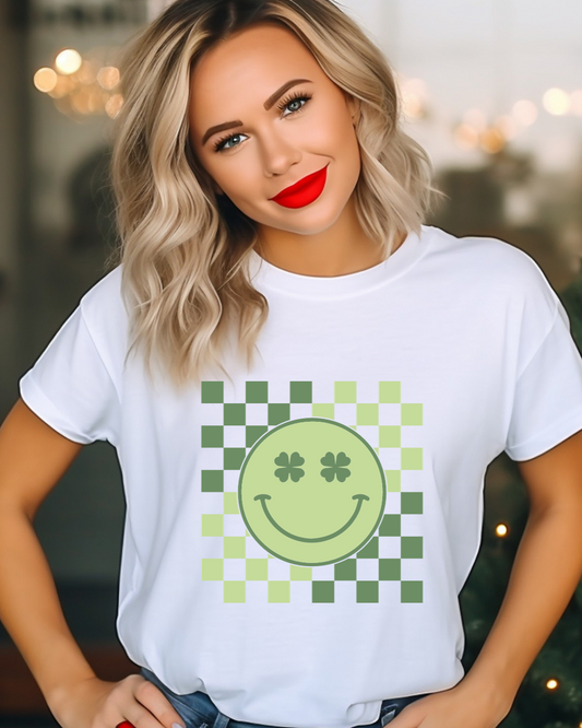Retro Checkered Smiley Lucky Adult Tee