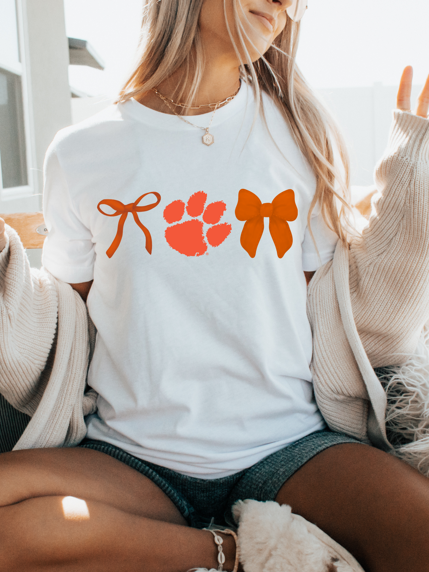Clemson Tigers Bows ORANGE Adult Graphic Tee (ORANGE)