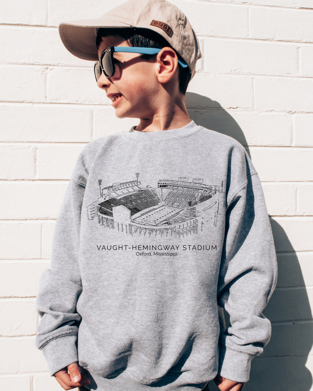 Vaught Hemingway Stadium Mississippi Youth Crewneck Pullover