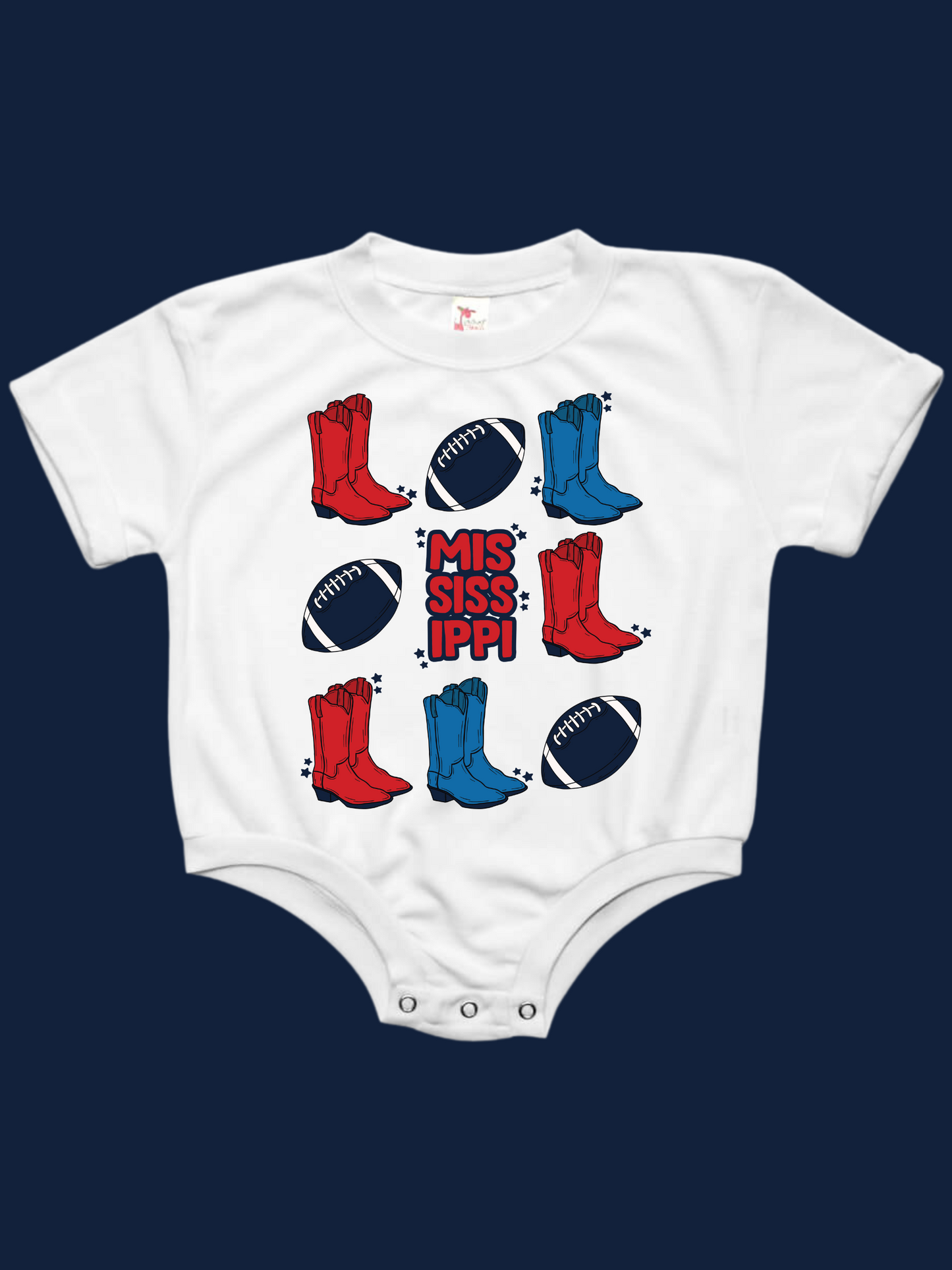 Mississippi Cowboy Boots And Football Baby Bubble Romper
