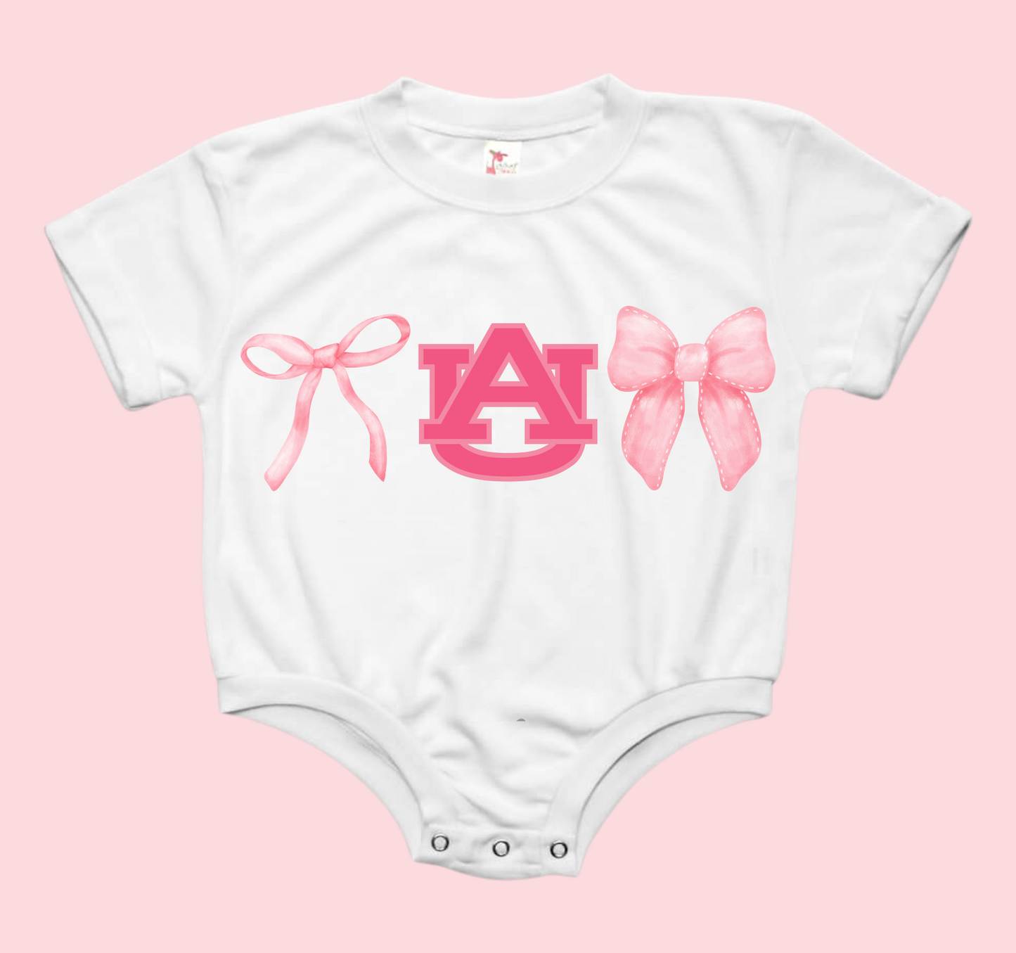 Pink Auburn Bows Baby Bubble Tee Shirt Romper