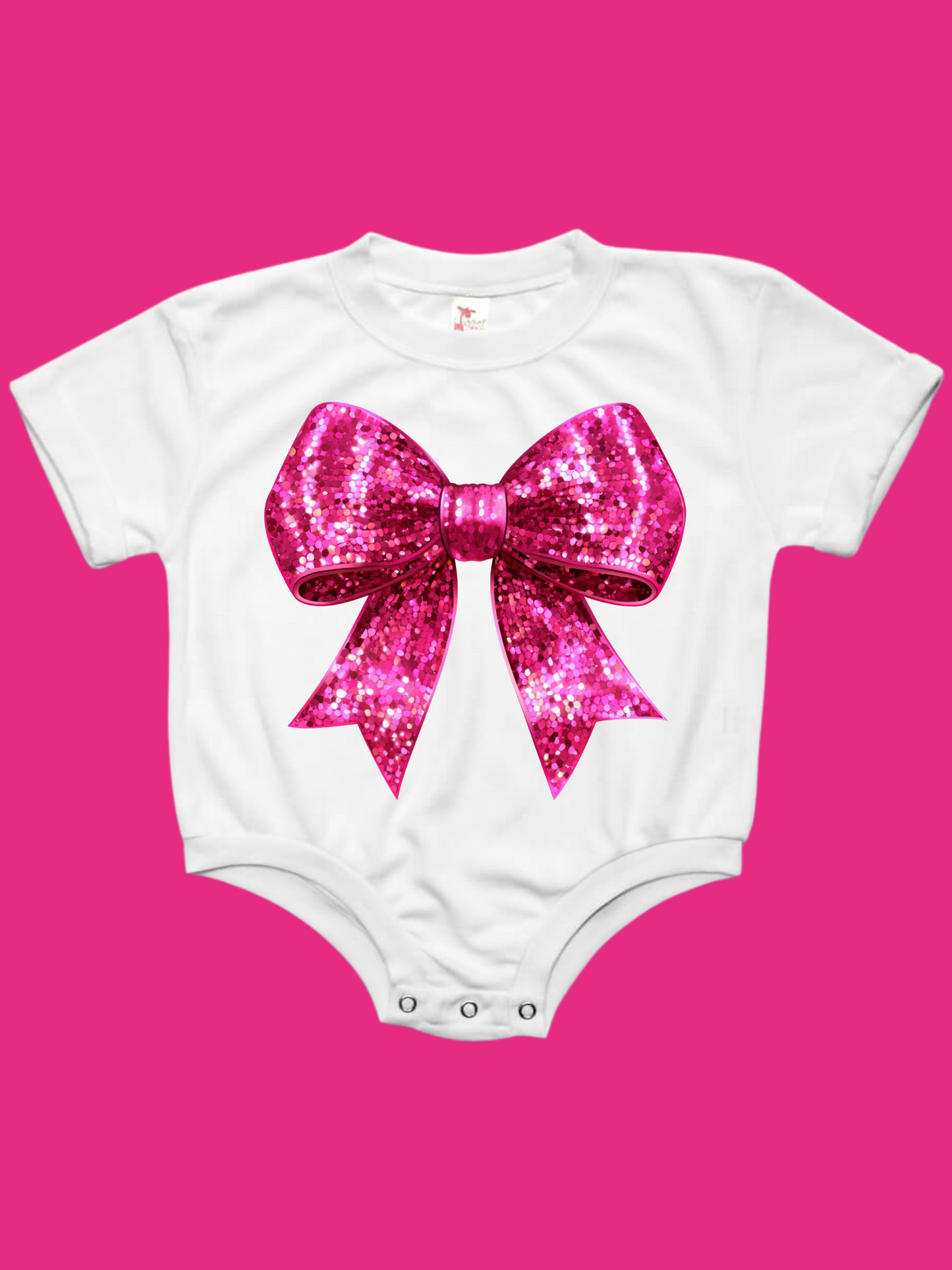 Pink Disco Coquette Bow Valentines Baby Bubble Romper