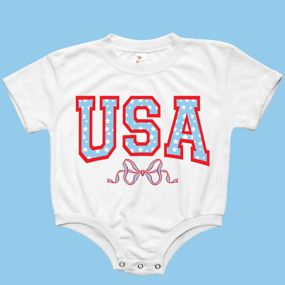 USA Coquette Bow Baby Bubble Romper