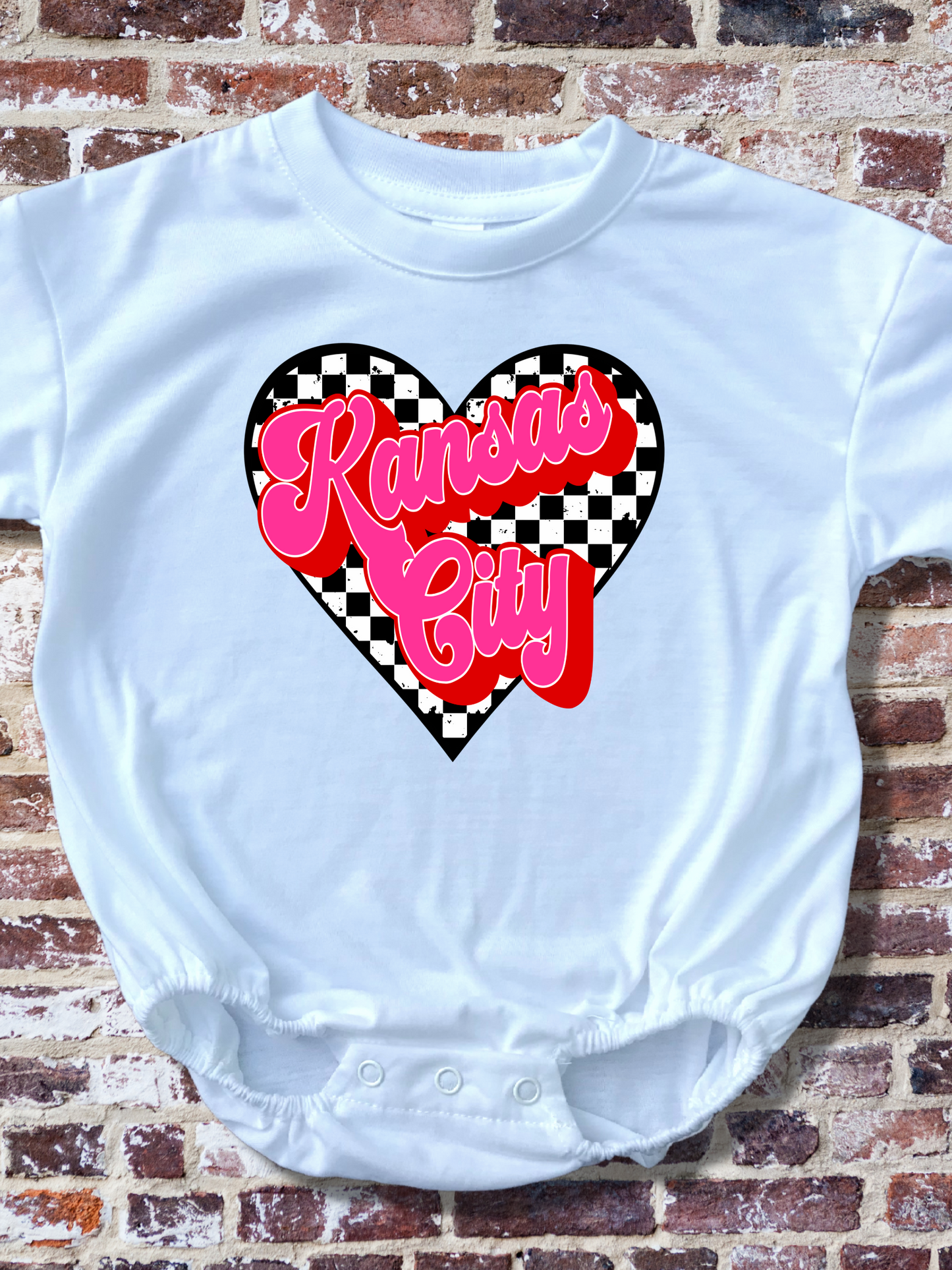 Kansas City Checkered Heart Baby Bubble Romper