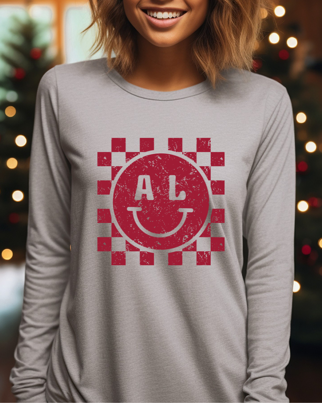Alabama Checkered Smiley Adult Long Sleeve Tee