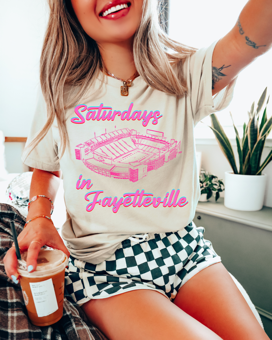 Saturday's In Fayetteville Arkansas Adult Tee (PINK)