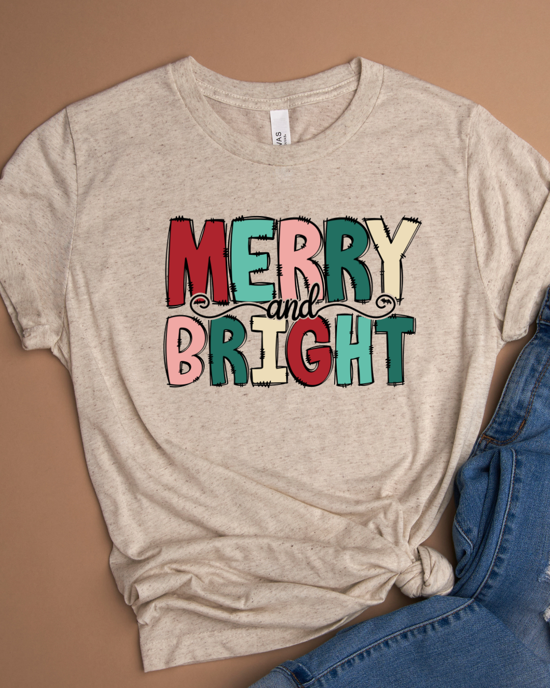 Merry & Bright Colorful Christmas Youth Tee
