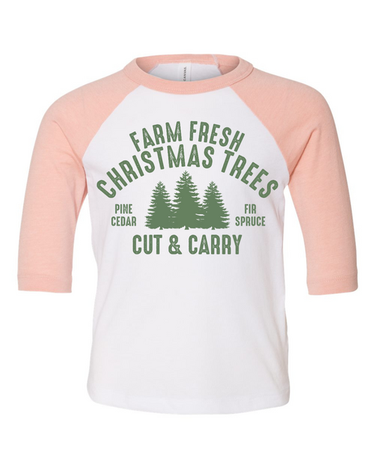 Farm Fresh Christmas Tree's Three Quarter Sleeve Toddler Tee