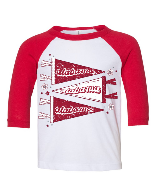 Alabama Pennants Distressed Three Quarter Sleeve Toddler Tee