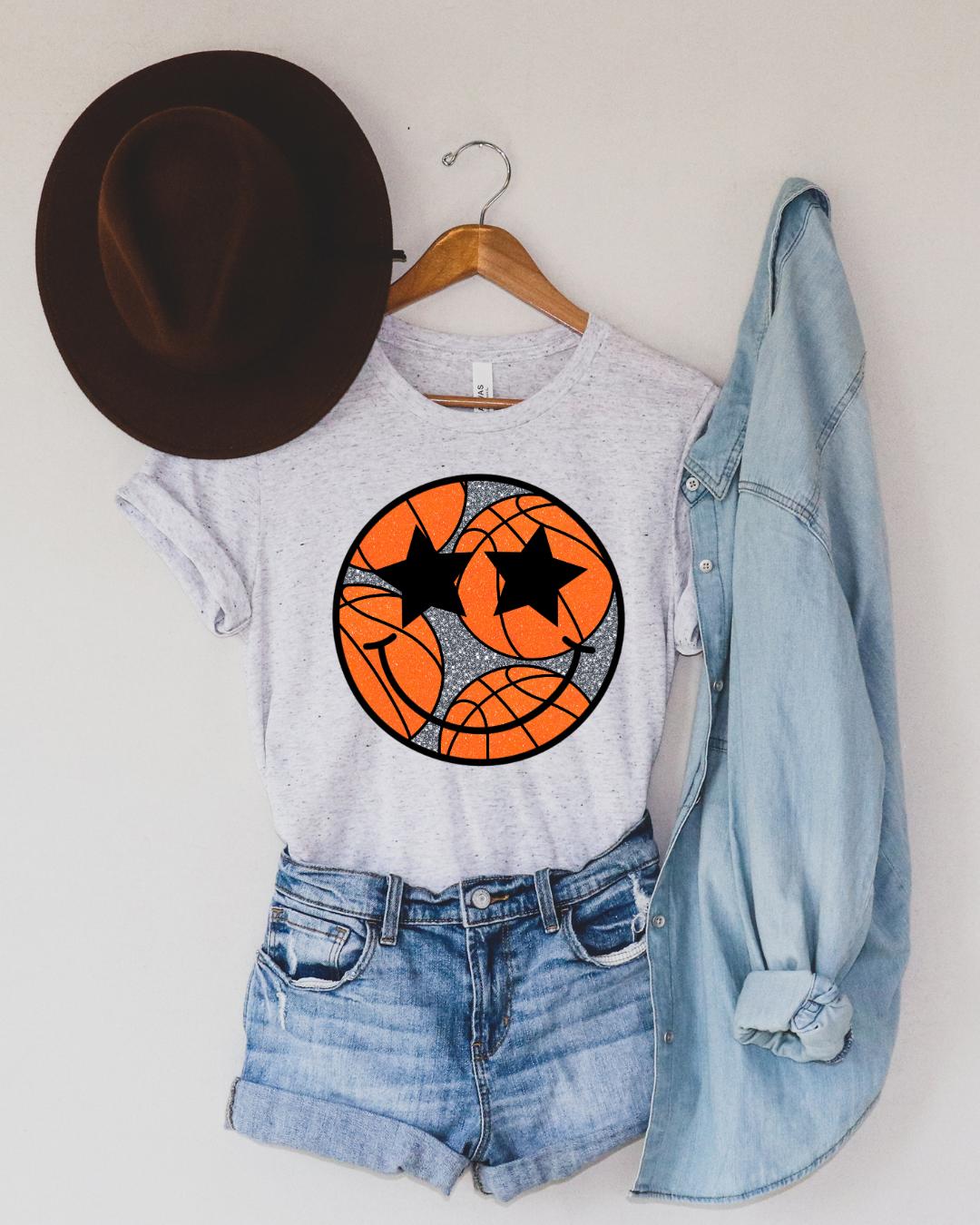 Sparkle Smiley Basketball Adult Tee