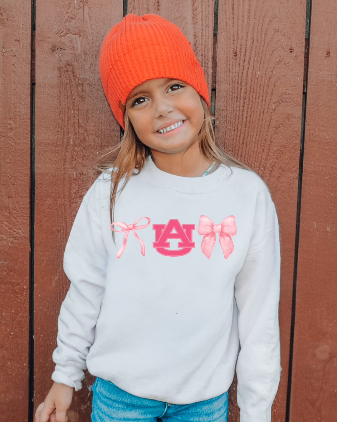 Pink Auburn Bows Youth Graphic Sweatshirt