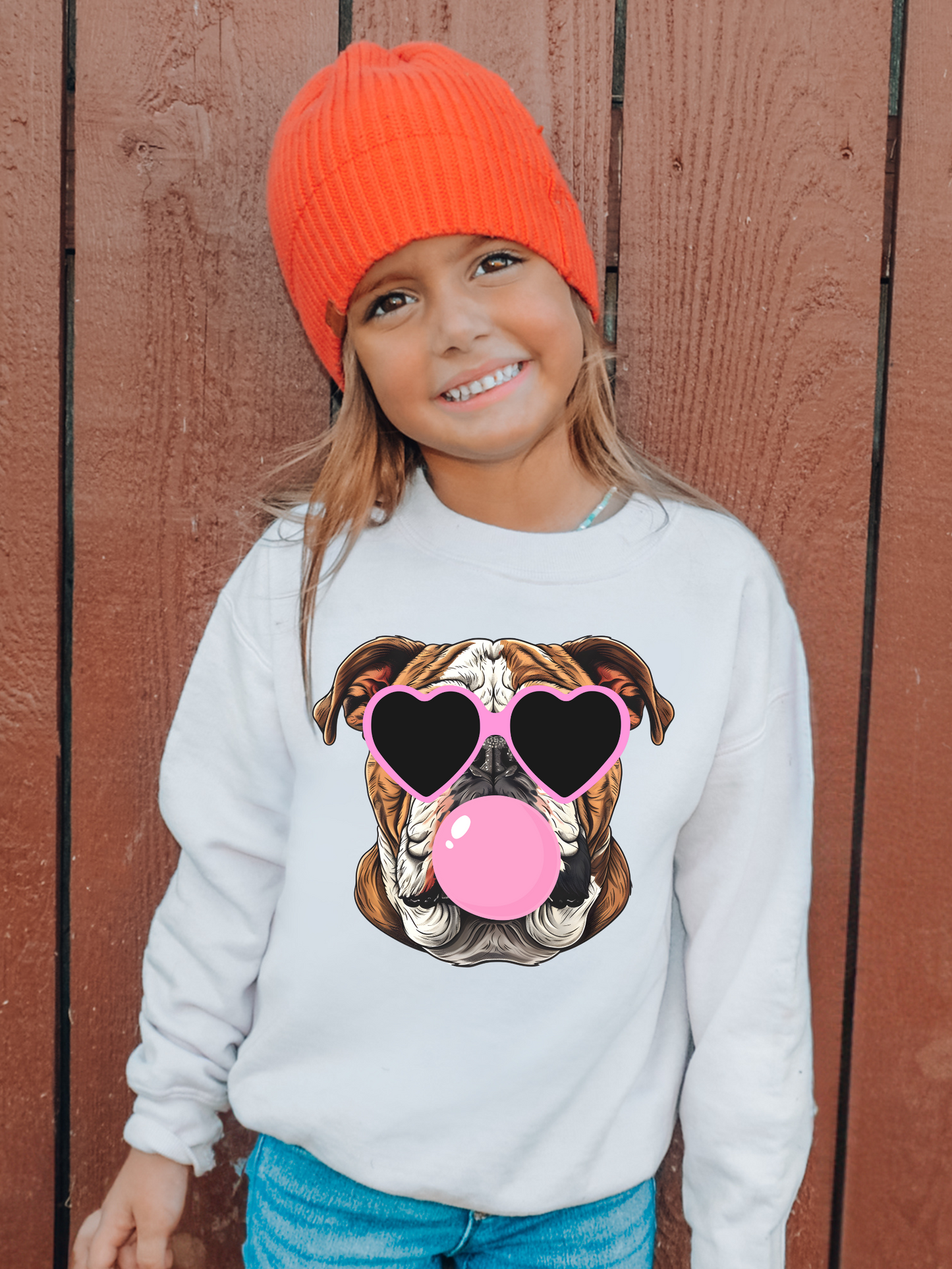 Bulldog Pink Bubble Georgia Youth Graphic Sweatshirt