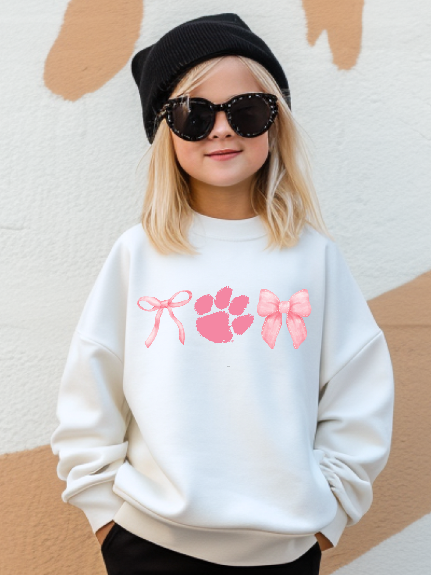Clemson Tigers Bows PINK Youth Graphic Sweatshirt (PINK)