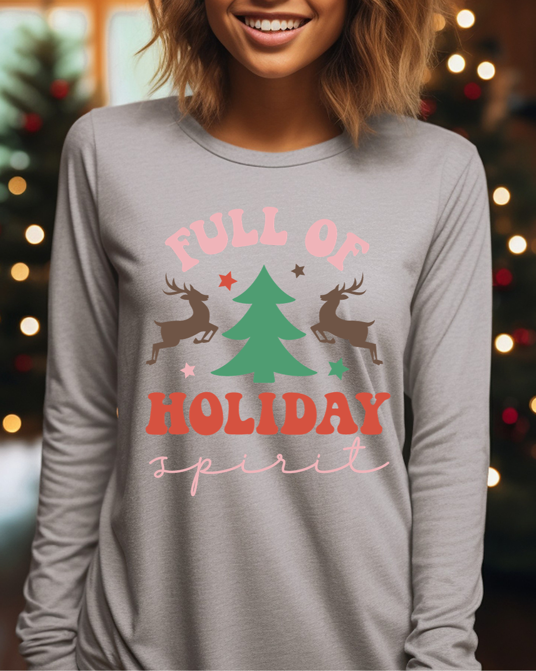 Full of Holiday Spirit Christmas Adult Long Sleeve Tee