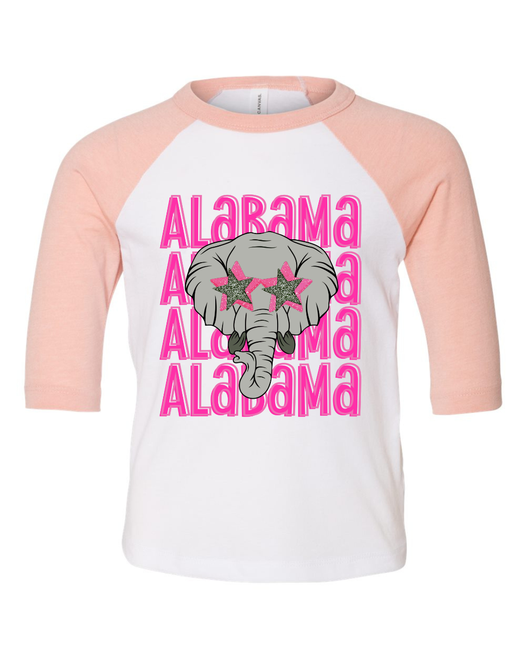 Pink Elephant Alabama Three Quarter Sleeve Toddler Tee