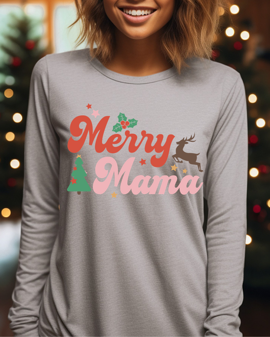 Merry Mama Christmas Adult Long Sleeve Tee