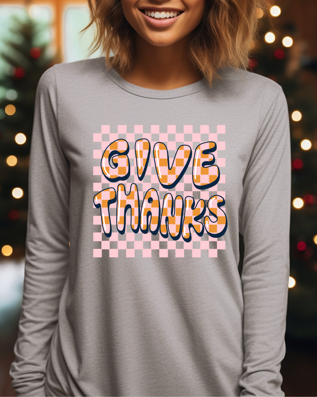 Give Thanks Thanksgiving Adult Long Sleeve Tee