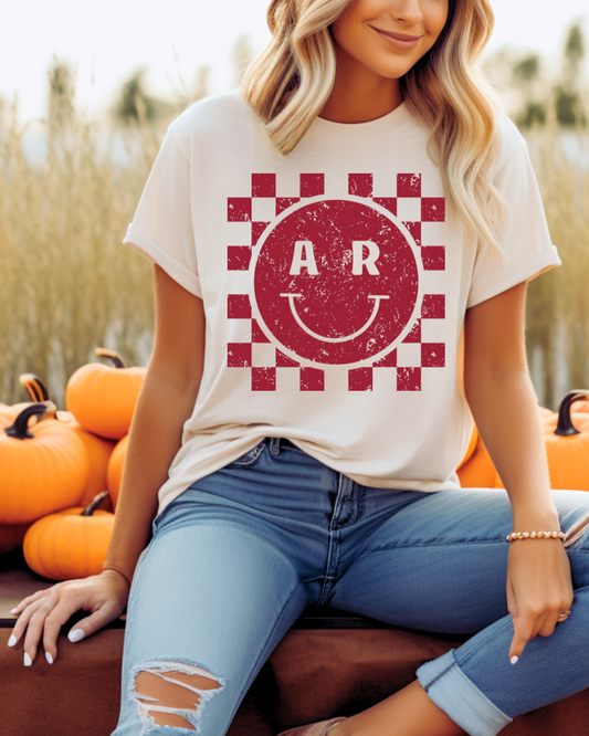 Arkansas Checkered Smiley Adult Tee