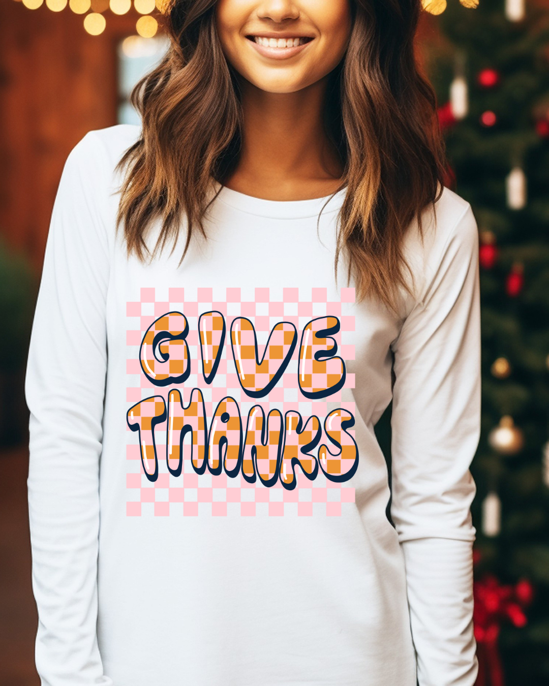 Give Thanks Thanksgiving Adult Long Sleeve Tee