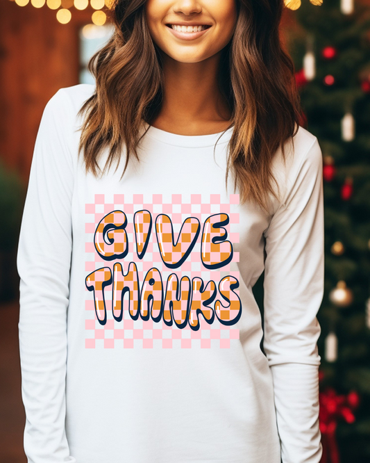 Give Thanks Thanksgiving Adult Long Sleeve Tee