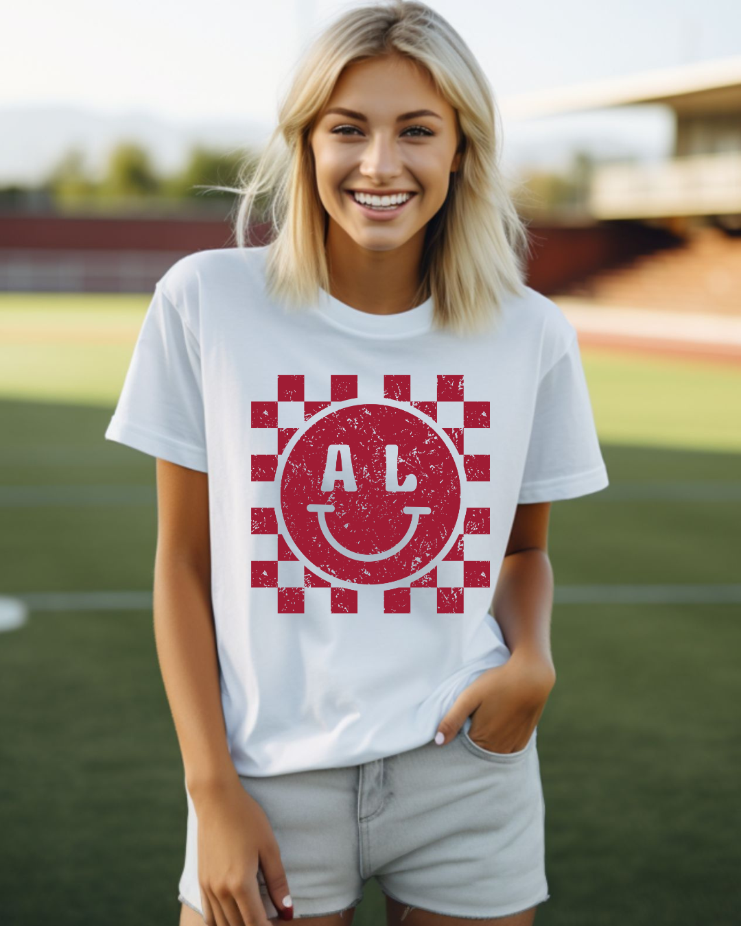 Alabama Checkered Smiley Adult Tee