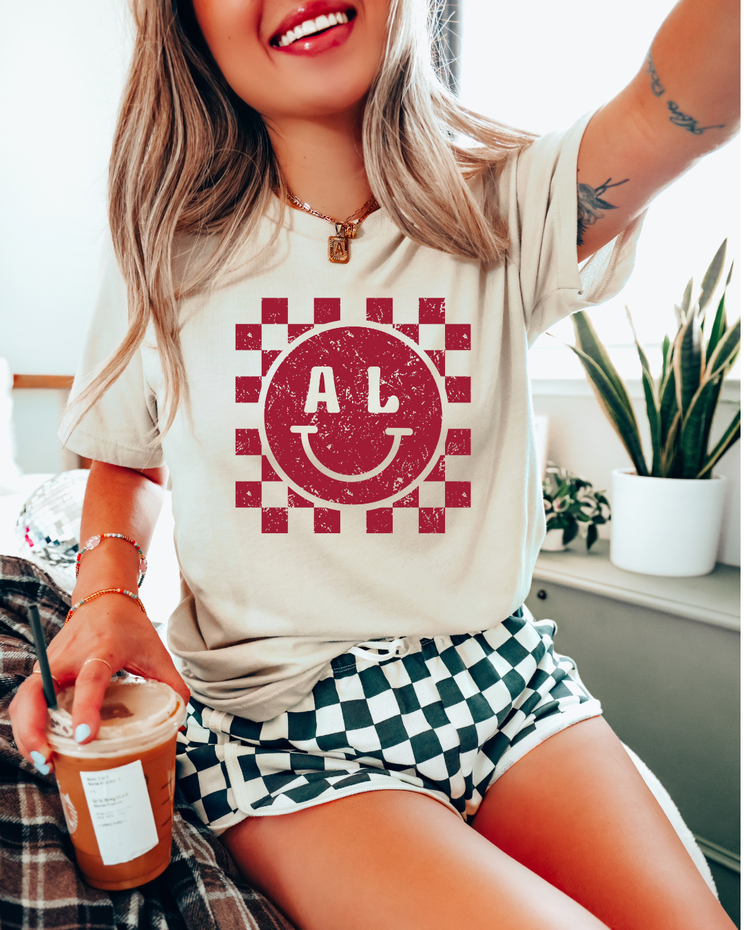 Alabama Checkered Smiley Adult Tee