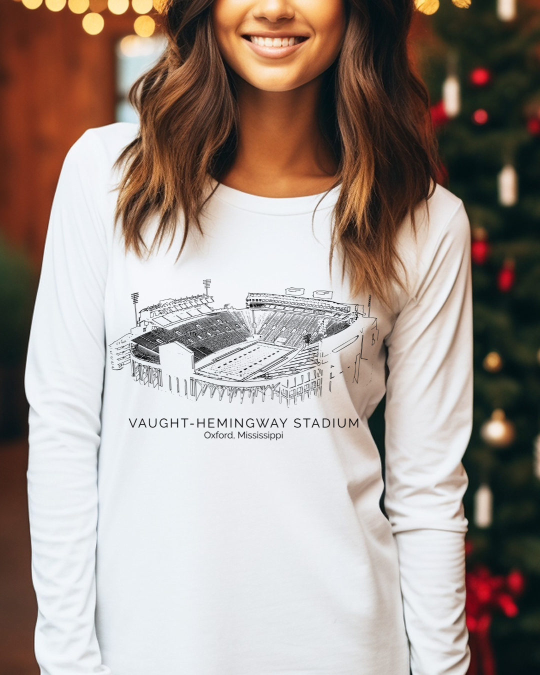 Vaught Hemingway Stadium Mississippi Stadium Adult Long Sleeve Tee (Black)