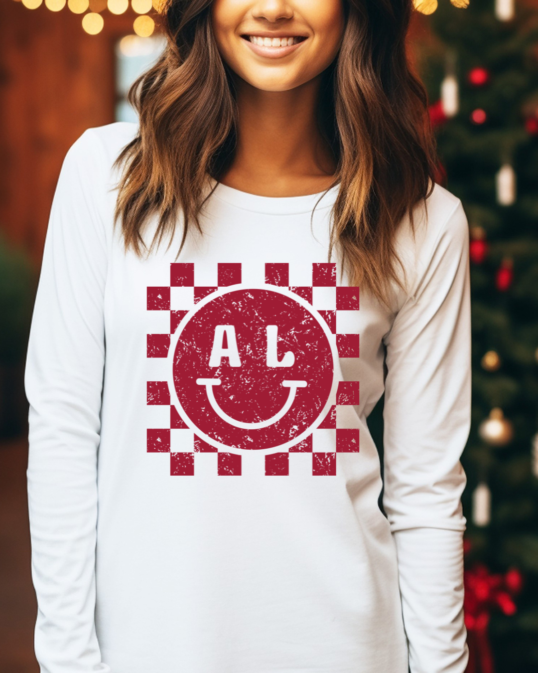 Alabama Checkered Smiley Adult Long Sleeve Tee