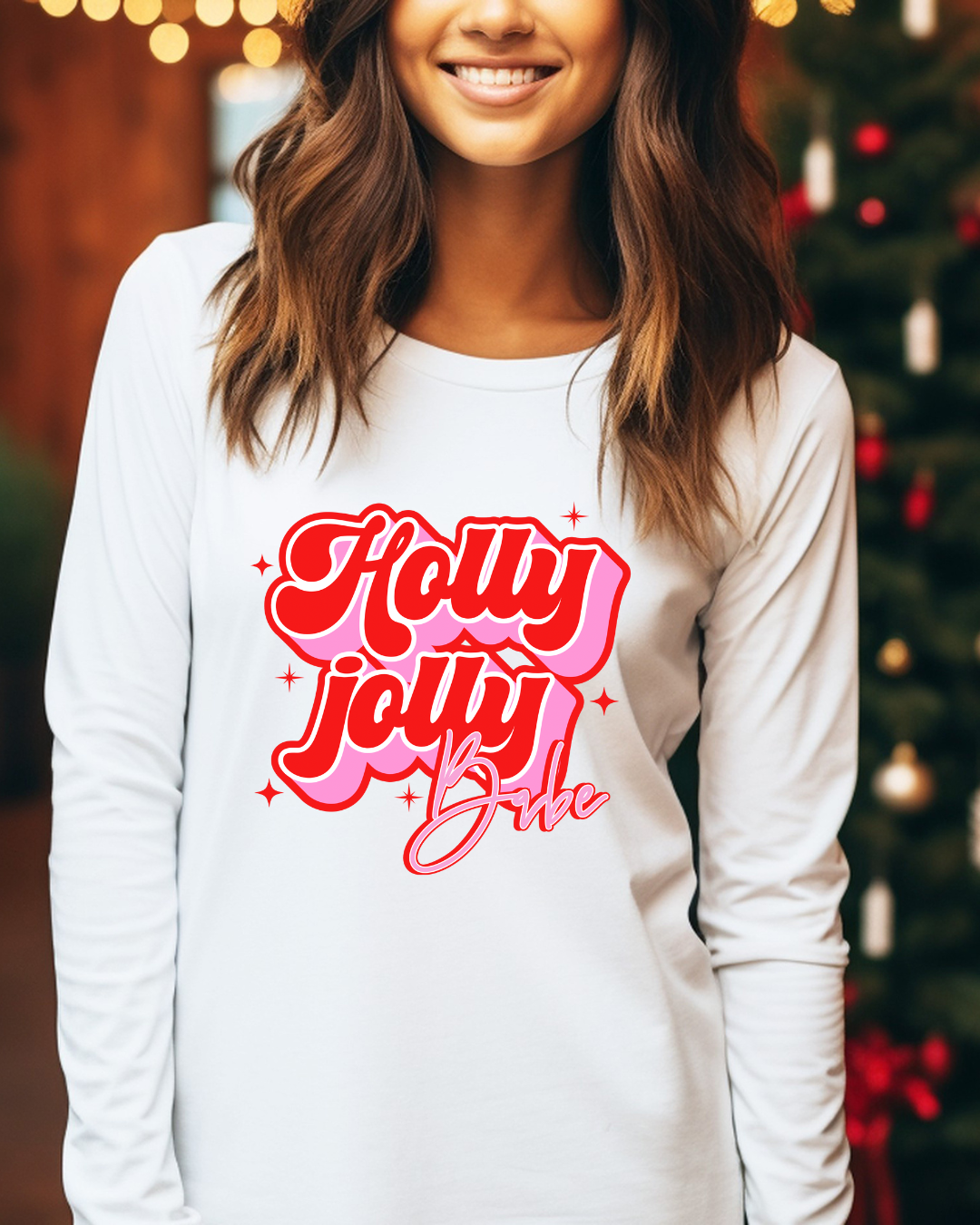 Holly Jolly Babe Christmas Adult Long Sleeve Tee