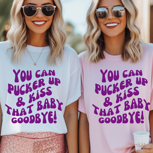 Pucker Up and Kiss that Baby Goodbye Tigers Louisiana Baseball Adult Tee (Purple)