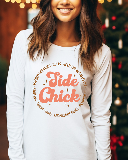 Side Chick Thanksgiving Adult Long Sleeve Tee (Orange)