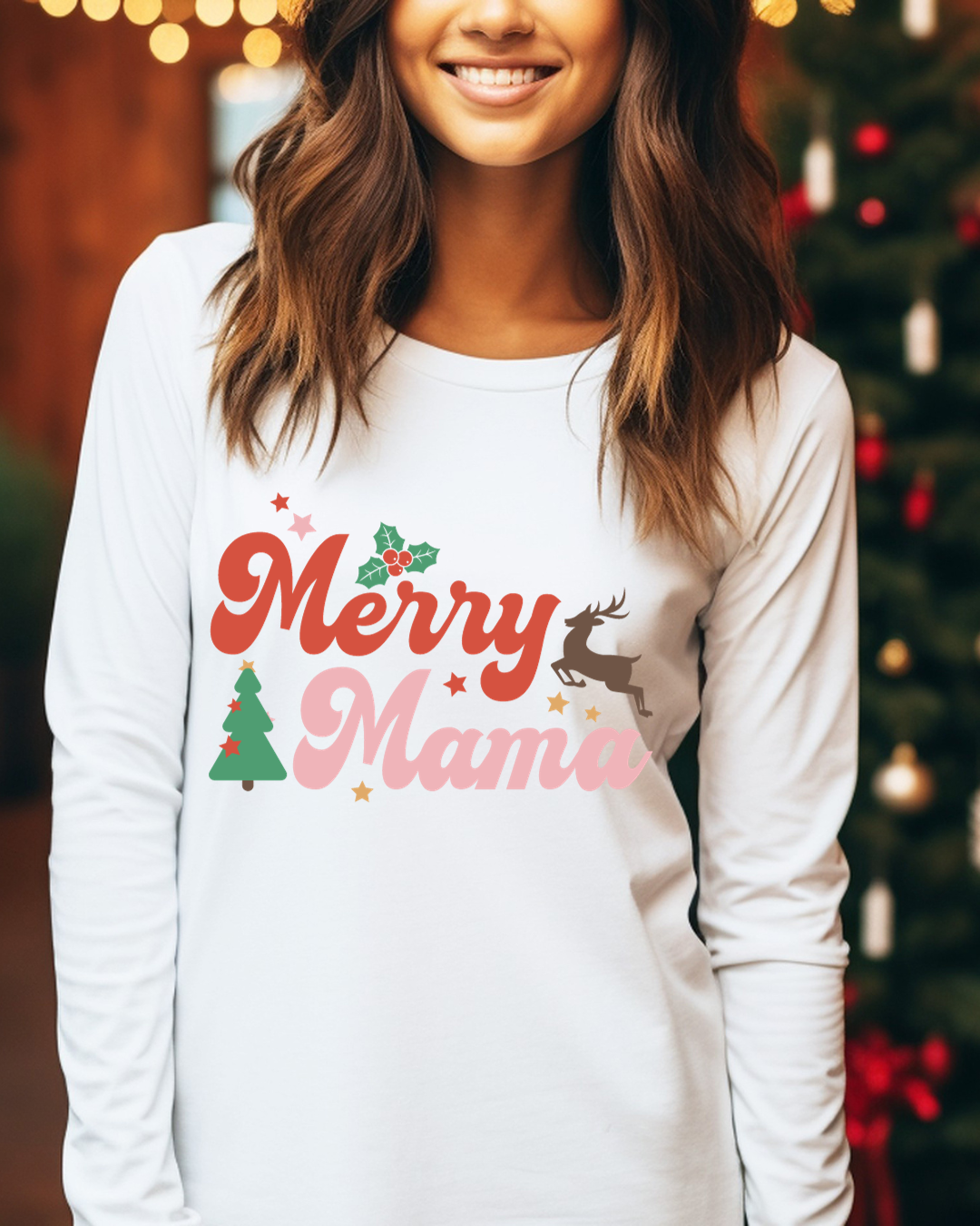 Merry Mama Christmas Adult Long Sleeve Tee