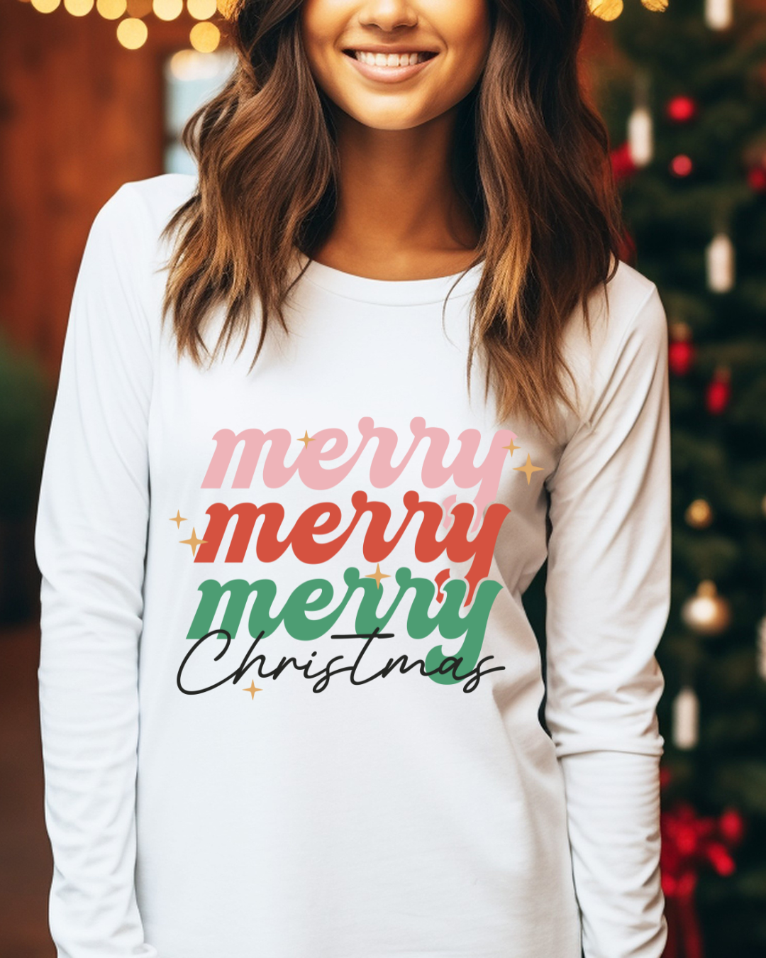 Merry Merry Merry Christmas Adult Long Sleeve Tee