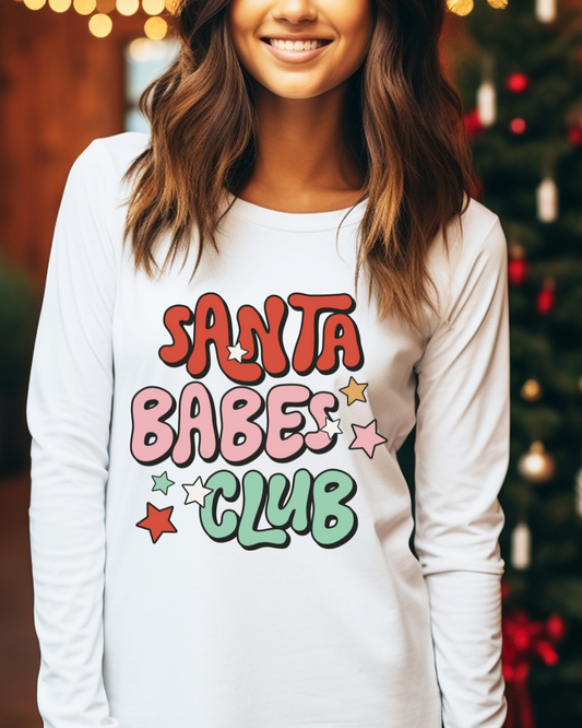 Santa Babe's Club Christmas Adult Long Sleeve Tee