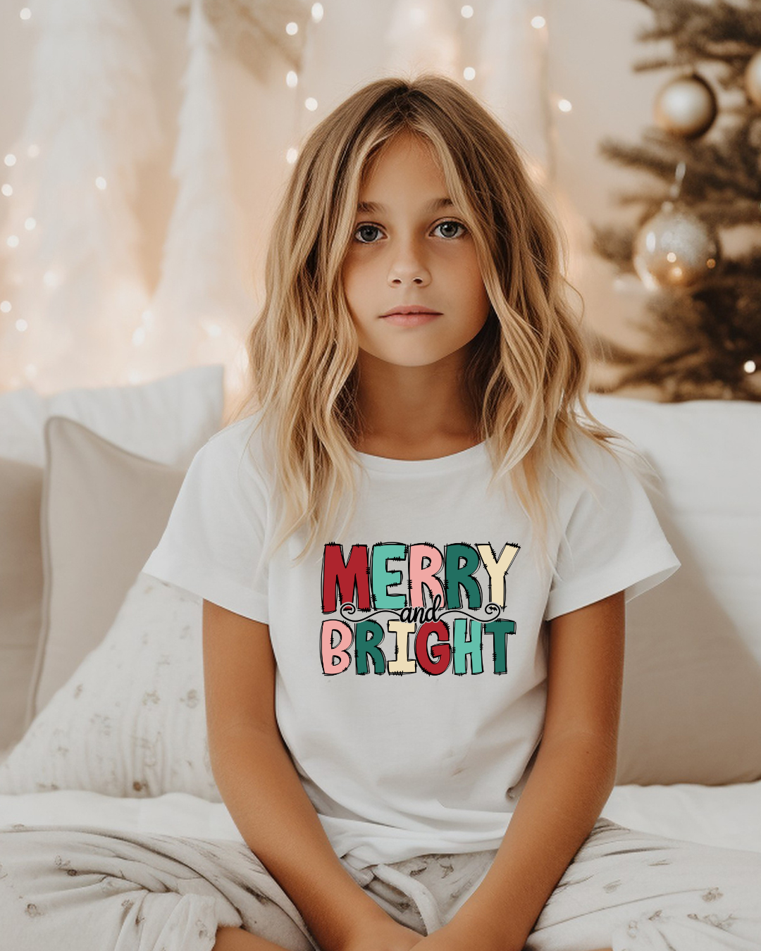 Merry & Bright Colorful Christmas Youth Tee