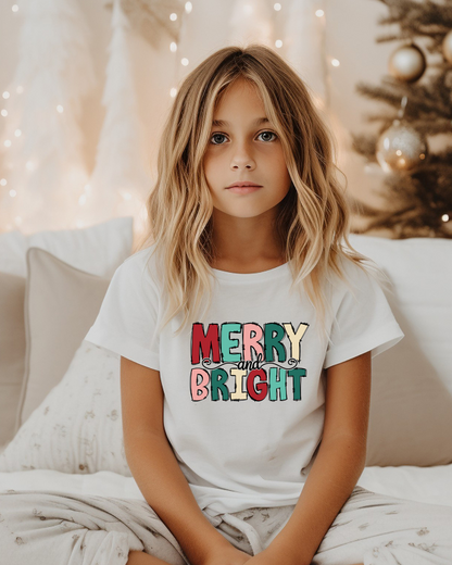 Merry & Bright Colorful Christmas Youth Tee
