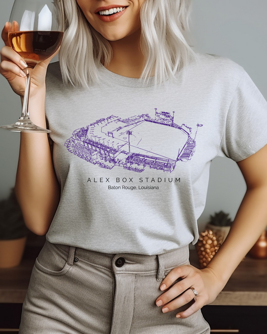 Alex Box Stadium Louisiana Adult Tee (Purple)