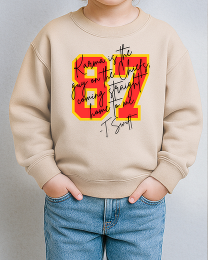 87 Karma Is The Guy On The Chiefs Toddler Sweatshirt