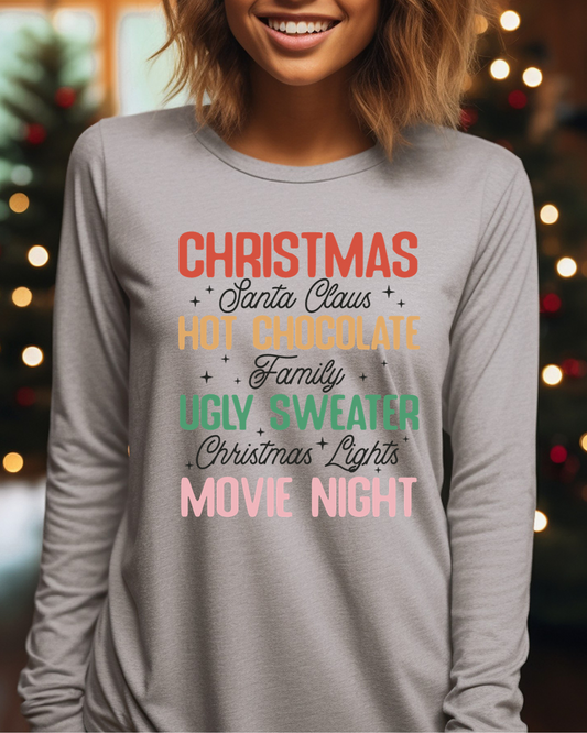 Christmas Hot Chocolate Movie Night Adult Long Sleeve Tee