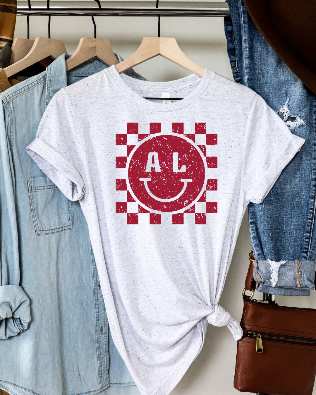 Alabama Checkered Smiley Adult Tee