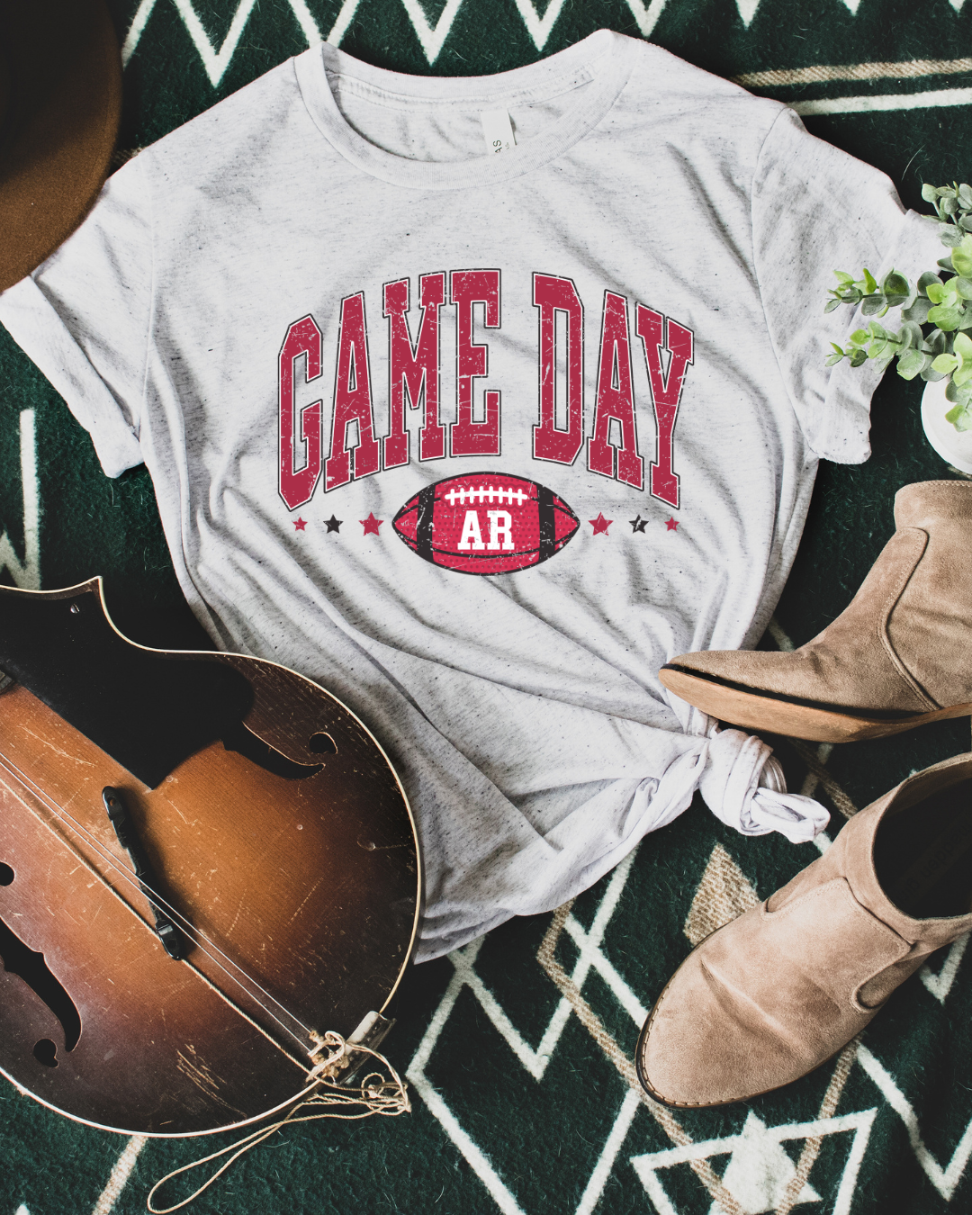 Arkansas Game Day Distressed Football Adult Tee